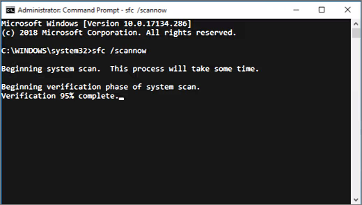 Administrator Command Prompt running the sfc scannow command